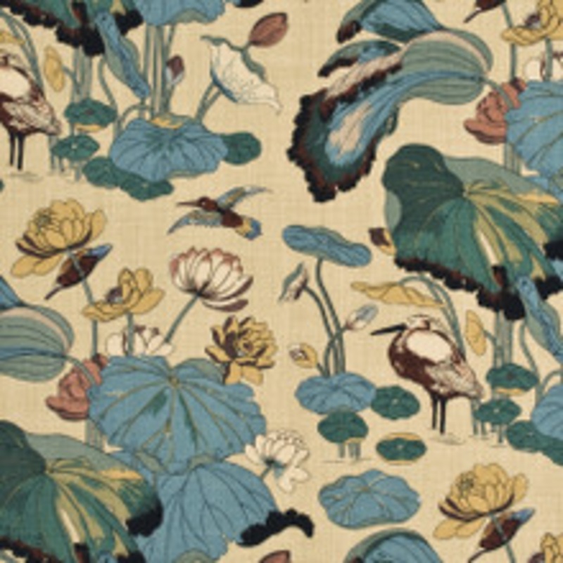 G P & J Baker Fabric Nympheus – Linen Aqua/Sand