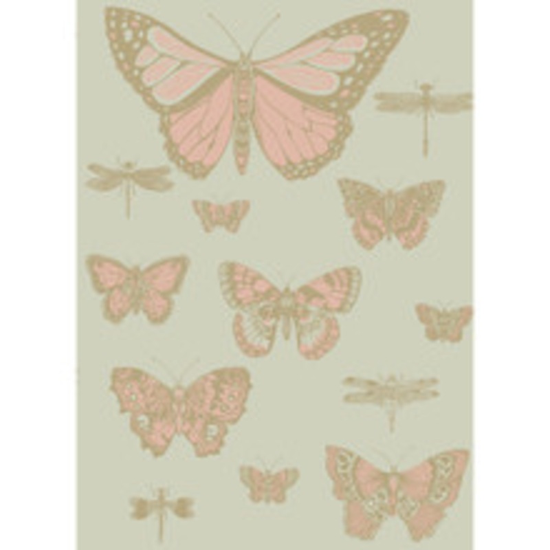 Cole & Son Wallcovering Butterflies & Dragonflies Pink On Oliv