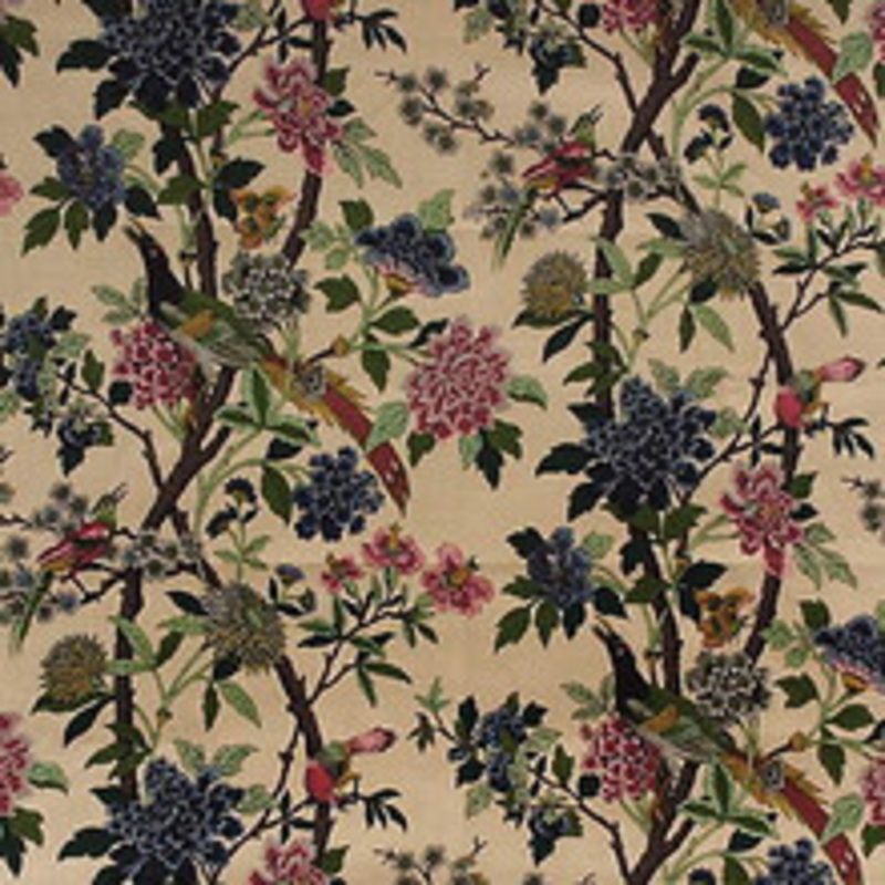 G P & J Baker Fabric Hydrangea Bird Rose/Biscuit