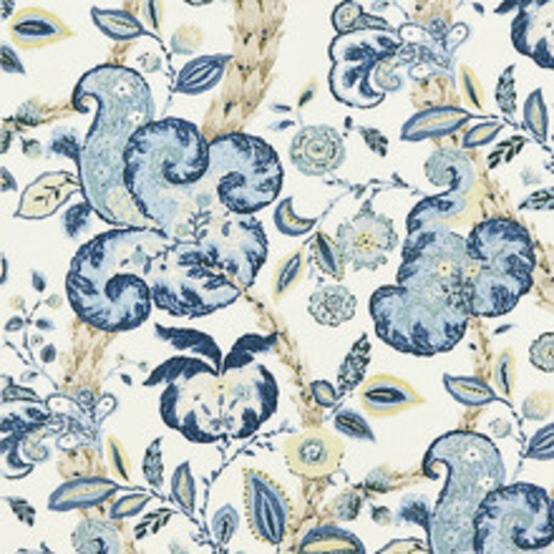 Scalamandre
 Fabric Cumbria Hand Block Print/China Blue On Ivory Sc 000316603