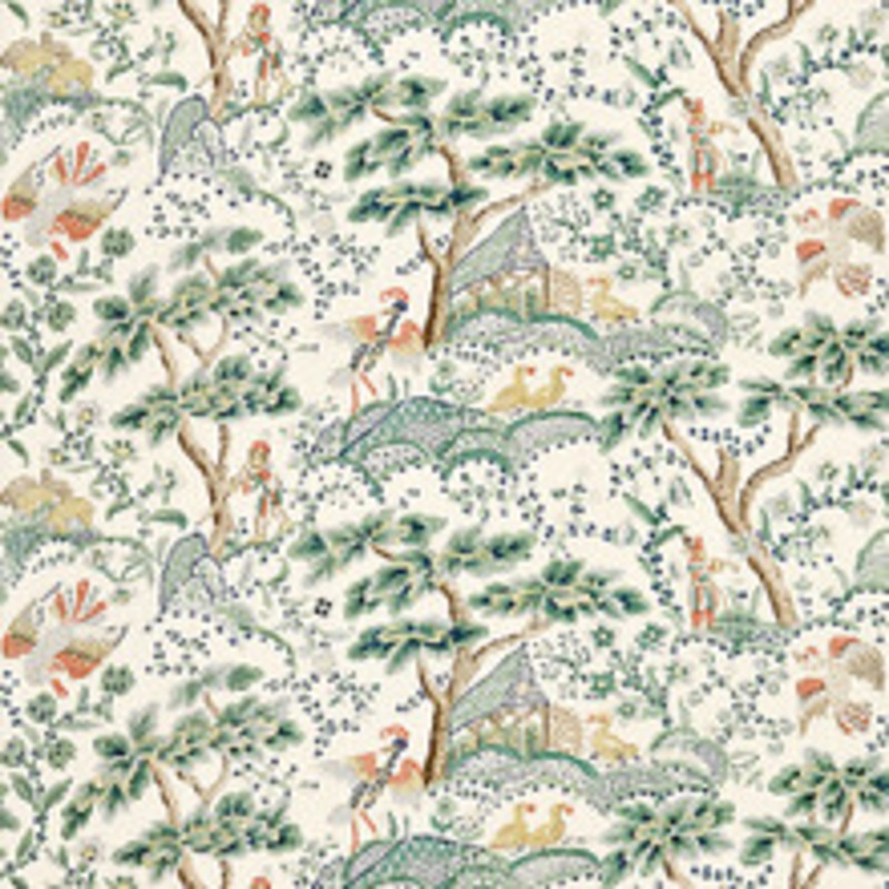 Scalamandre
 Fabric Kelmescott Hand Block Print/Leaf On Ivory Sc 000216590