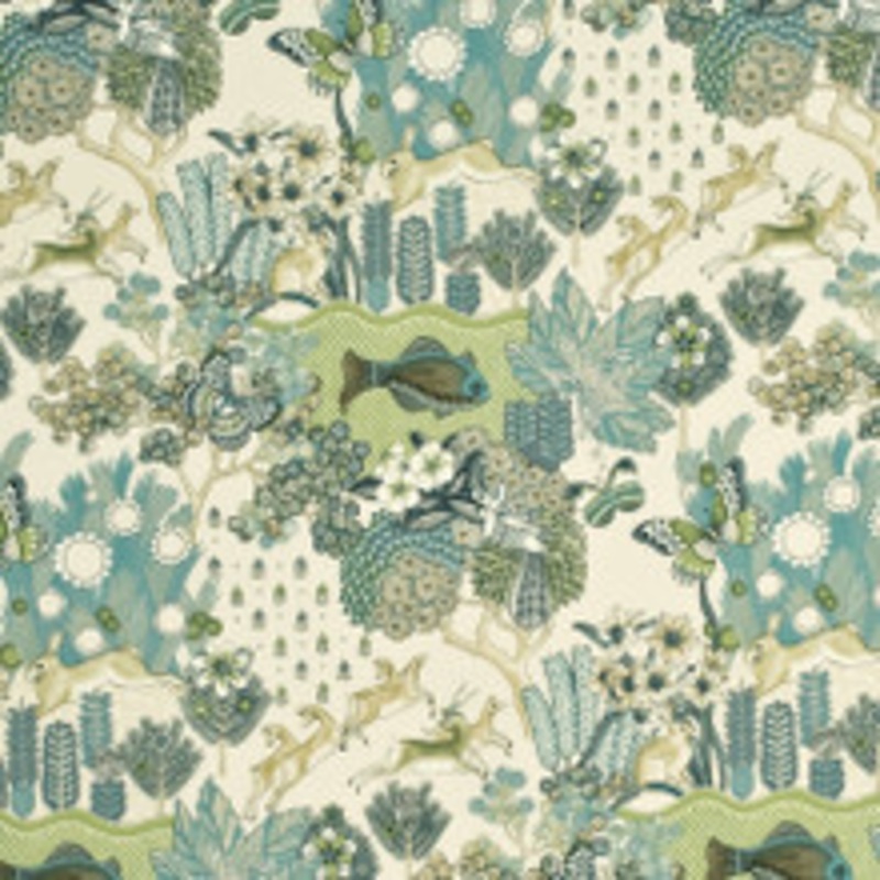 Mulberry Fabric Glendale Teal/Leaf