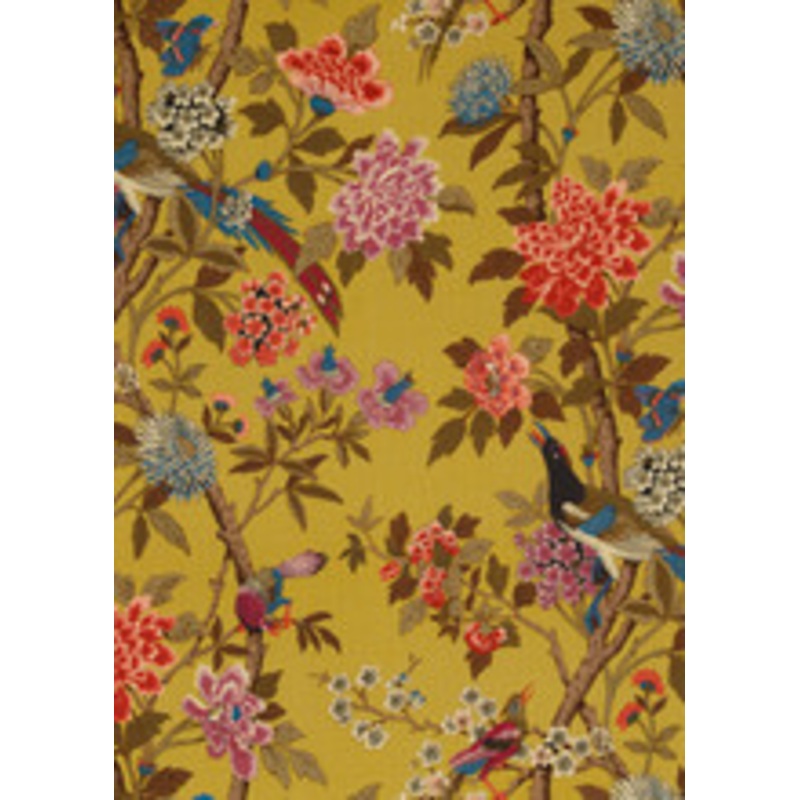 G P & J Baker Fabric Hydrangea Bird Ochre