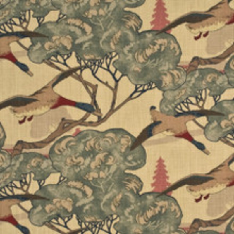 Mulberry Fabric Flying Ducks Camel/Grey