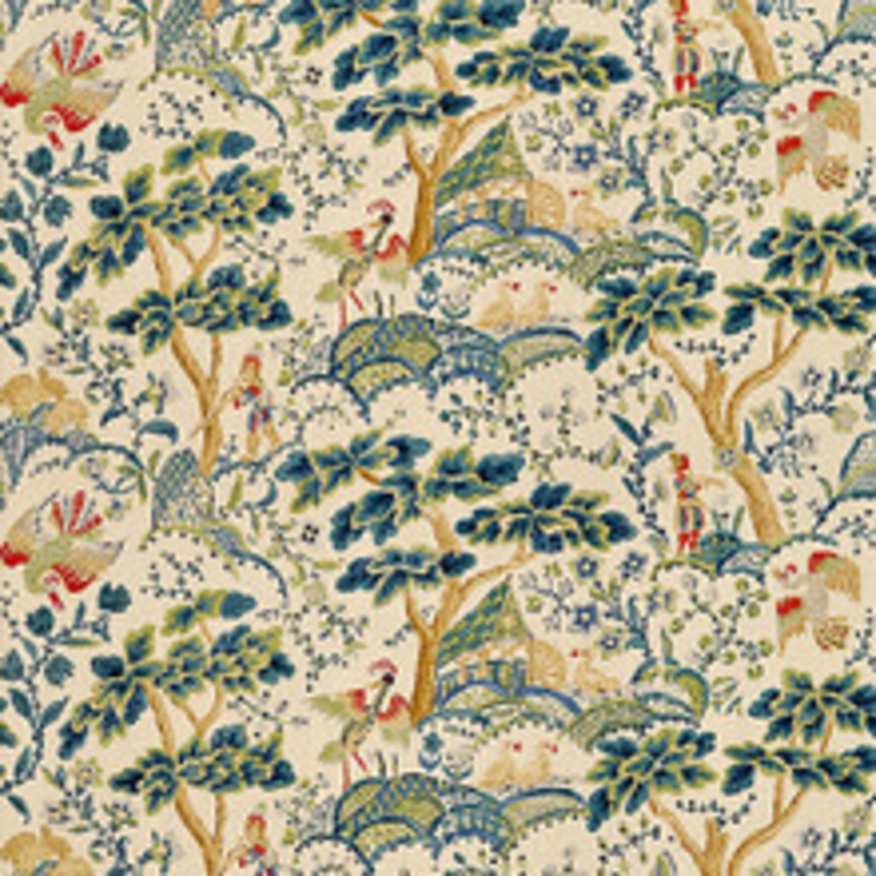 Scalamandre
 Fabric Kelmescott Hand Block Print/Peacock On Sand Sc 000316590