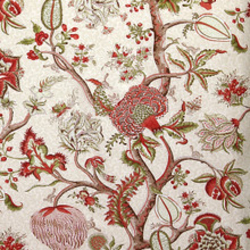 Scalamandre
 Fabric Pondicherry Cotton Print/Turkey Red On Lime Sc 000516430
