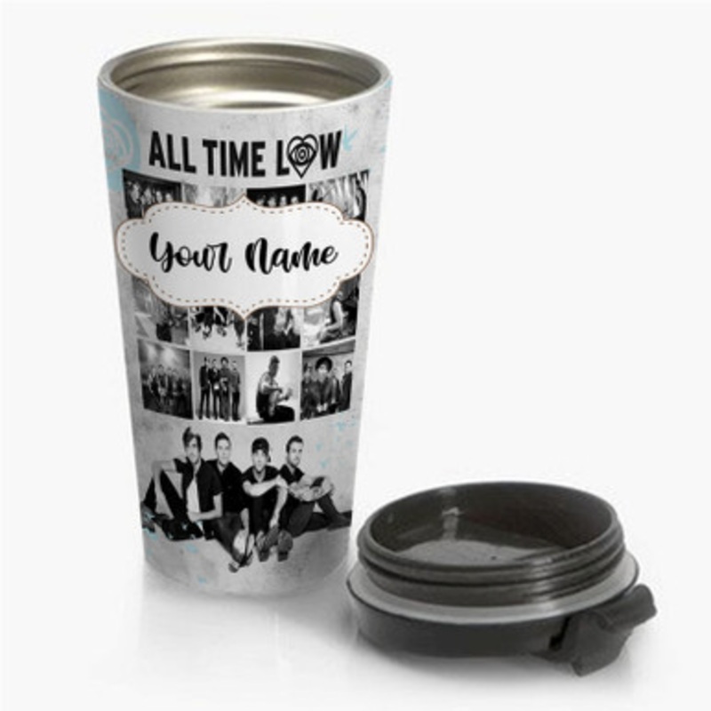 Pastele All Time Low Photo Collage Custom Personalized Name Stainless Steel Travel Mug