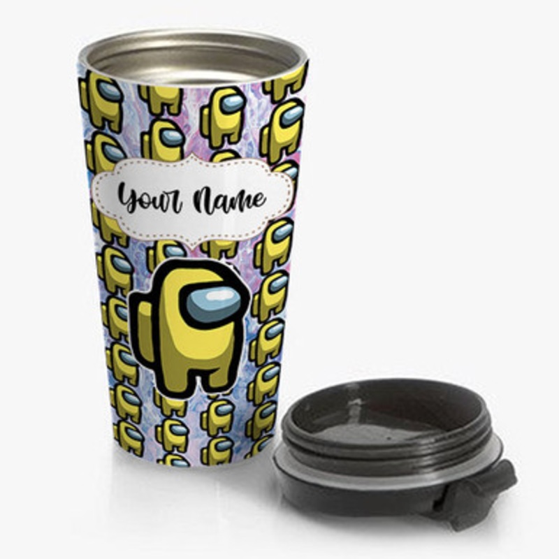 Pastele Yellow Among Us Brand New Custom Personalized Name Stainless Steel Travel Mug