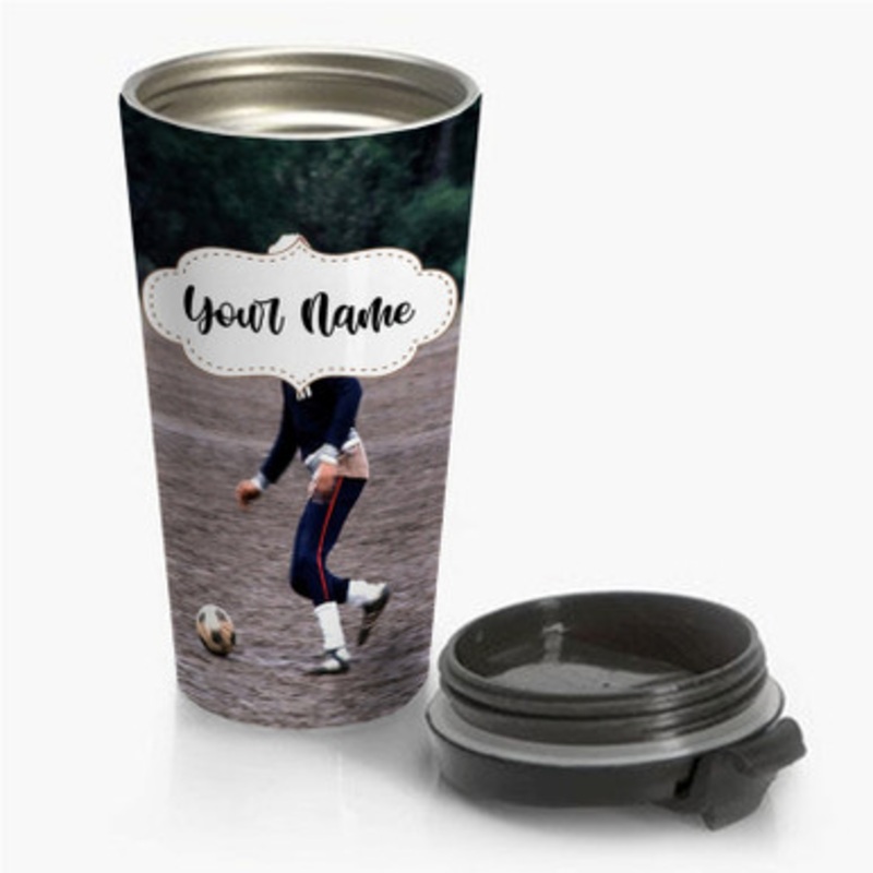 Pastele Bob Marley Playing Football Custom Personalized Name Stainless Steel Travel Mug