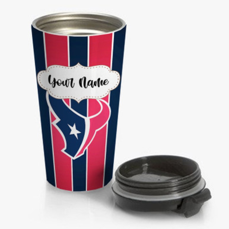 Pastele Houston Texans NFL Custom Personalized Name Stainless Steel Travel Mug