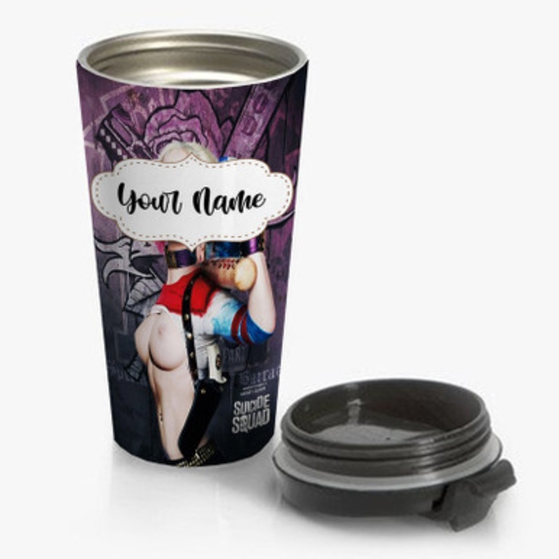 Pastele Margot Robbie Harley Quinn Custom Personalized Name Stainless Steel Travel Mug