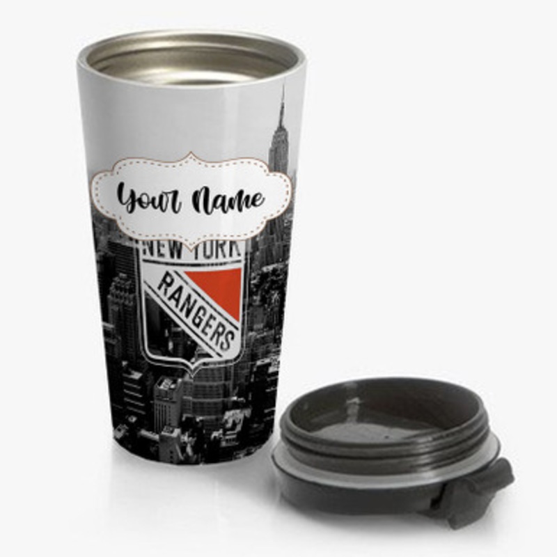 Pastele New York Rangers NHL Custom Personalized Name Stainless Steel Travel Mug