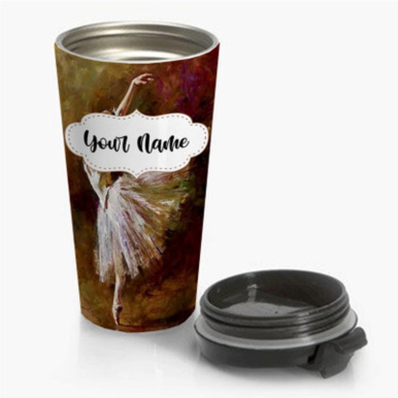 Pastele Andrew Atroshenko Ballerina Custom Personalized Name Stainless Steel Travel Mug