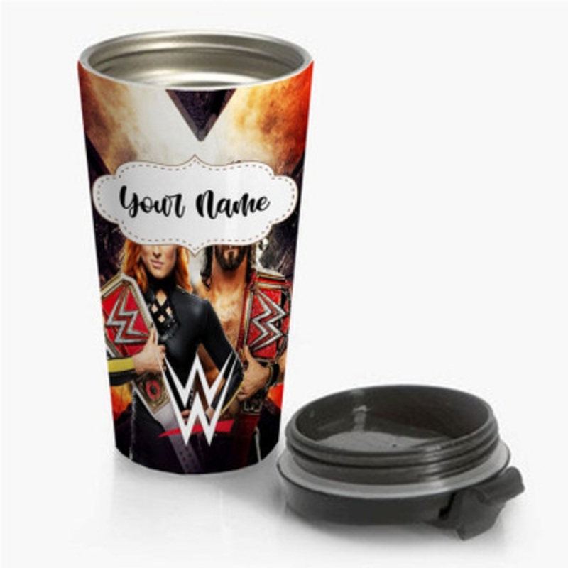 Pastele Becky Lynch Seth Rollins WWE Custom Personalized Name Stainless Steel Travel Mug