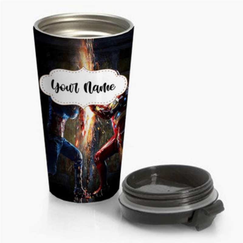 Pastele Captain America vs Iron Man Battle Custom Personalized Name Stainless Steel Travel Mug