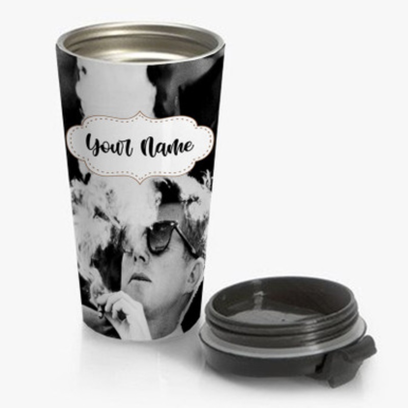 Pastele JFK John F Kennedy Smoking Custom Personalized Name Stainless Steel Travel Mug