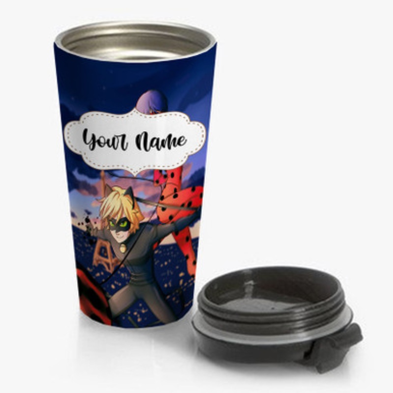 Pastele Miraculous Tales of Ladybug Cat Noir Custom Personalized Name Stainless Steel Travel Mug