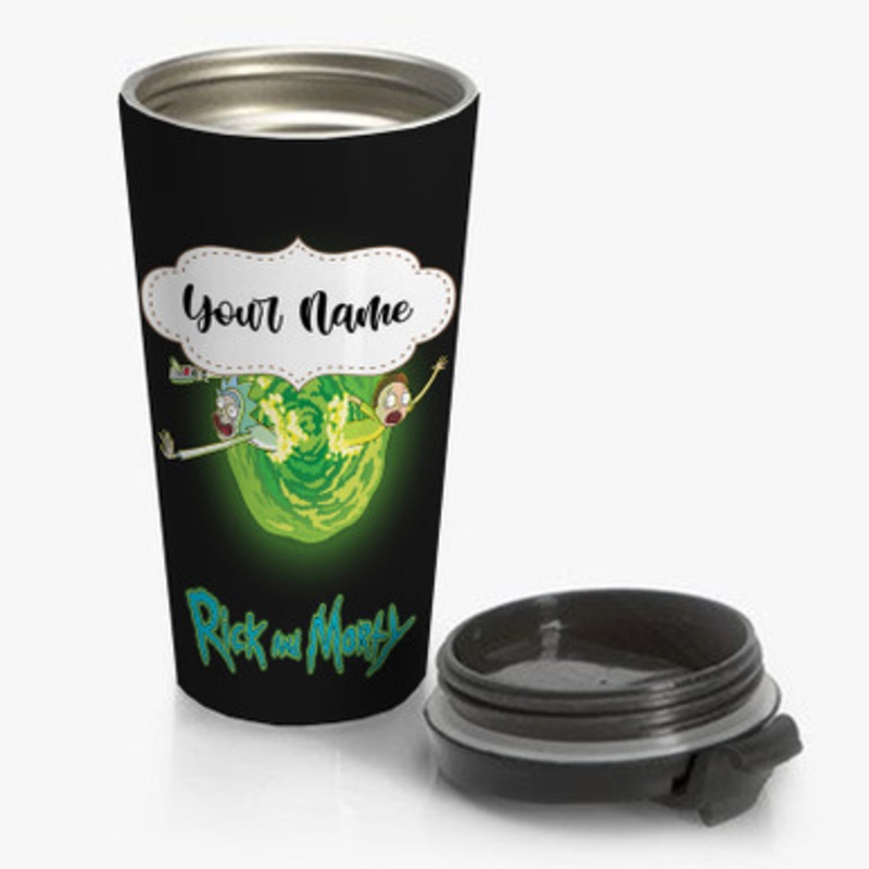 Pastele Rick and Morty Out of The Portal Custom Personalized Name Stainless Steel Travel Mug