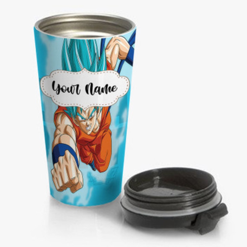 Pastele Goku Super Saiyan Blue Dragon Ball Super Custom Personalized Name Stainless Steel Travel Mug