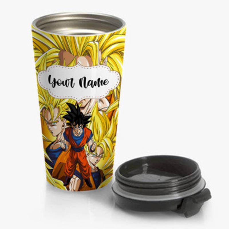Pastele Goku Super Saiyan Transformation Dragon Ball Custom Personalized Name Stainless Steel Travel Mug