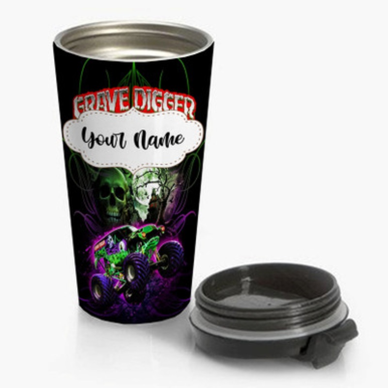 Pastele Grave Digger Car Custom Personalized Name Stainless Steel Travel Mug