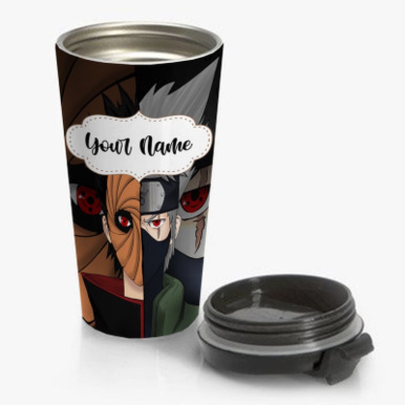 Pastele Naruto Shippuden Tobi and Kakashi Custom Personalized Name Stainless Steel Travel Mug