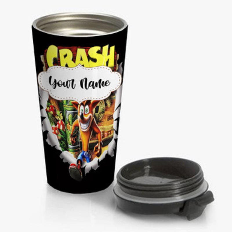 Pastele Crash Bandicoot Custom Personalized Name Stainless Steel Travel Mug