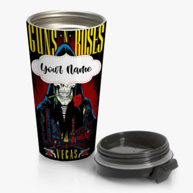 Pastele Guns N Roses Lithograph Vegas Custom Personalized Name Stainless Steel Travel Mug