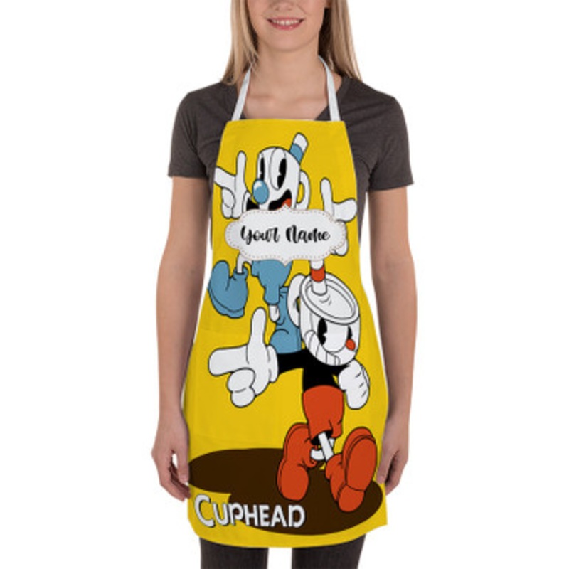Pastele Cup Head Art Custom Personalized Name Kitchen Apron