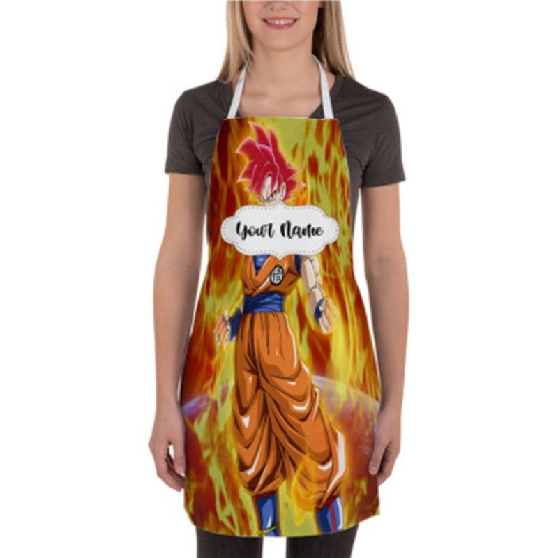 Pastele Goku Super Saiyan God Dragon Ball Custom Personalized Name Kitchen Apron