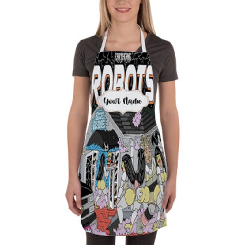 Pastele Earth Gang Robots Custom Personalized Name Kitchen Apron