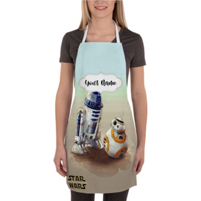 Pastele R2 D2 and BB8 Star Wars The Force Awakens Custom Personalized Name Kitchen Apron