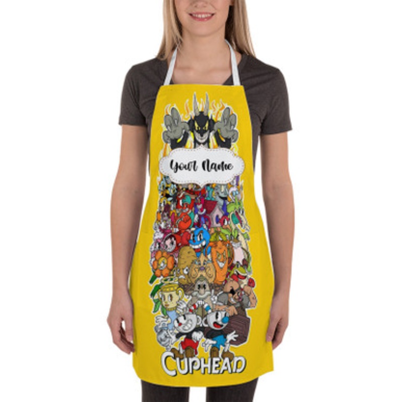 Pastele Cup Head Custom Personalized Name Kitchen Apron