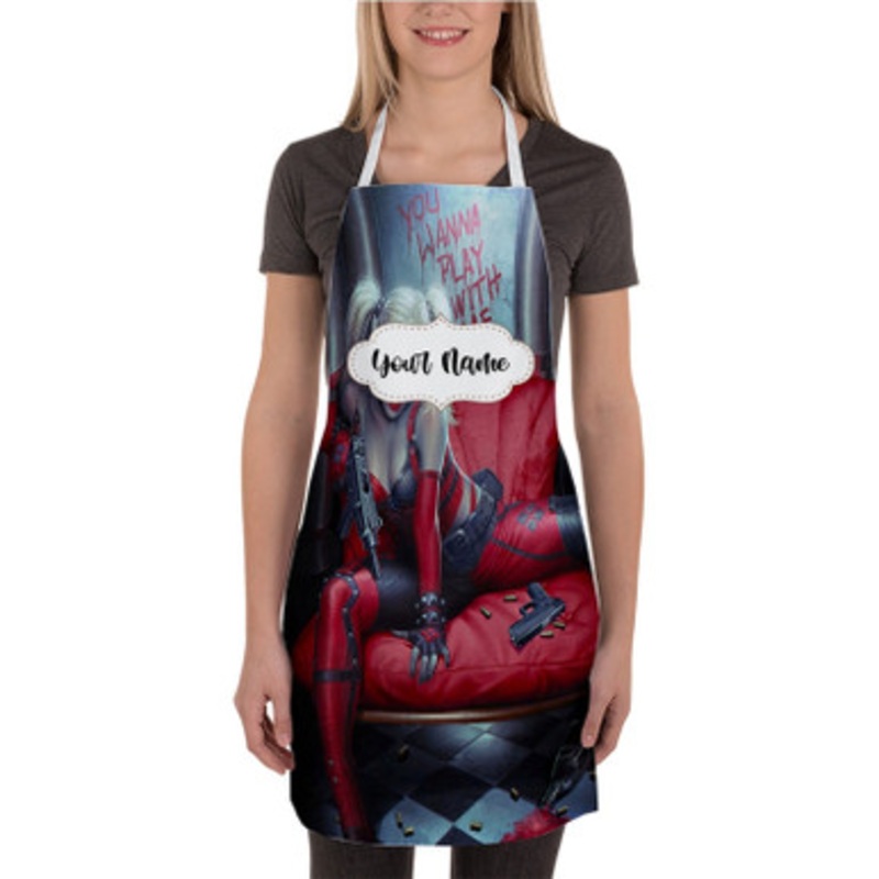 Pastele Harley Quinn You Wanna Play With Me Custom Personalized Name Kitchen Apron