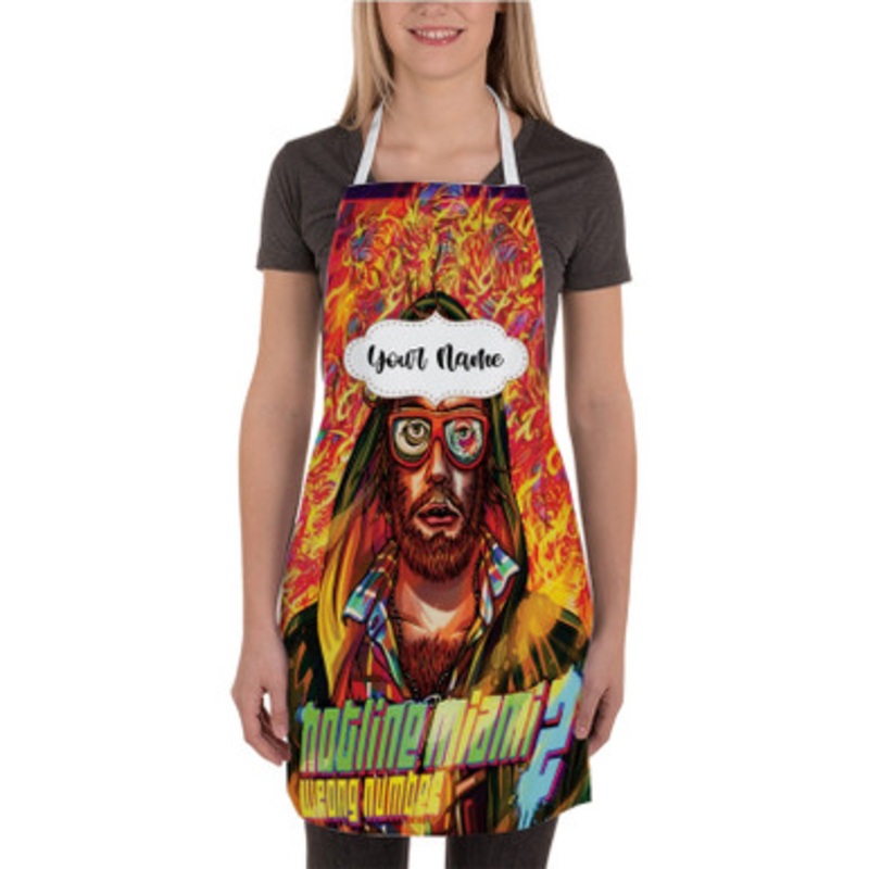 Pastele Hotline Miami 2 Wrong Number Fire Poster Wall Decor Custom Personalized Name Kitchen Apron