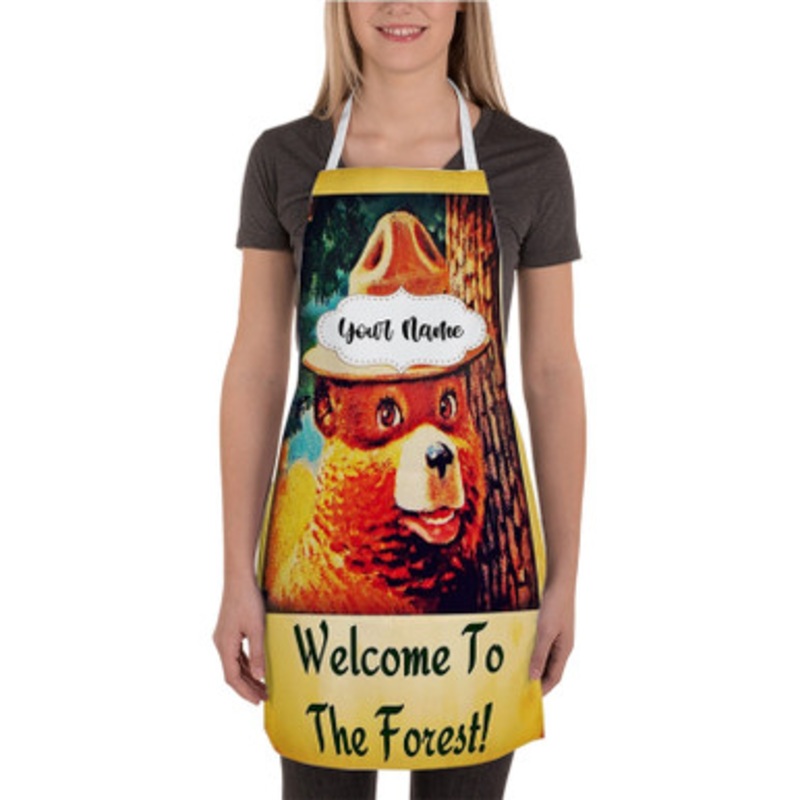 Pastele Smokey Bear Welcome To The Forest Custom Personalized Name Kitchen Apron