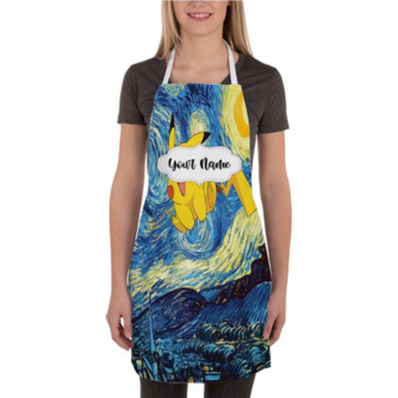 Pastele Pikachu Pokemon Starry Night Custom Personalized Name Kitchen Apron
