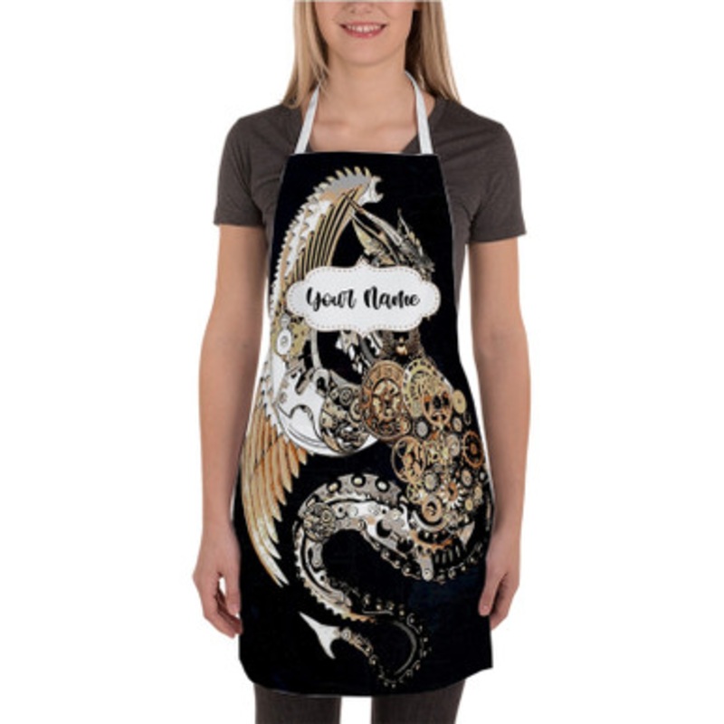 Pastele Steampunk Dragon Custom Personalized Name Kitchen Apron