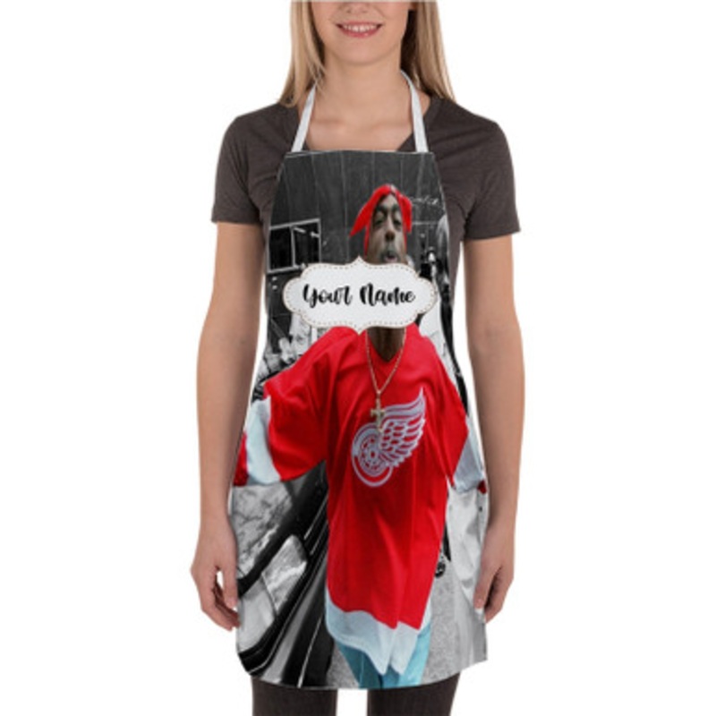Pastele Tupac Shakur Red Wings T shirt Mens 2pac tee Custom Personalized Name Kitchen Apron