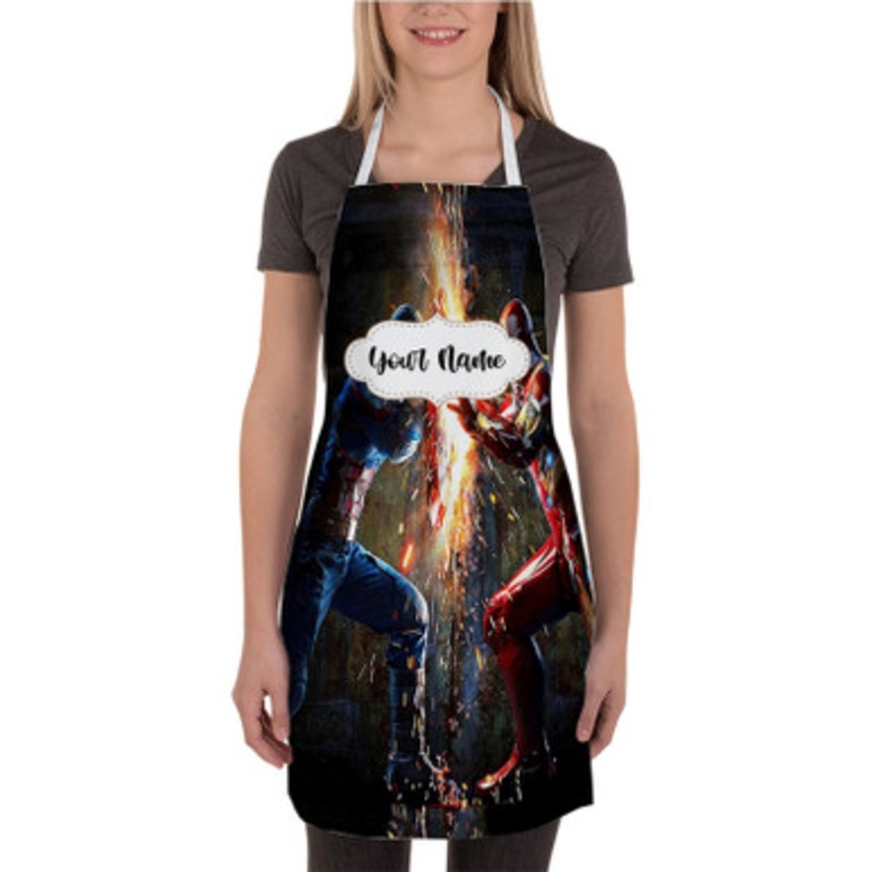 Pastele Captain America vs Iron Man Battle Custom Personalized Name Kitchen Apron