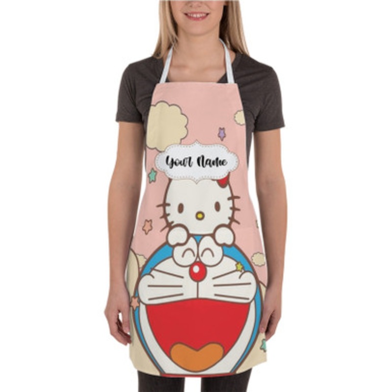 Pastele Hello Kitty and Doraemon Custom Personalized Name Kitchen Apron