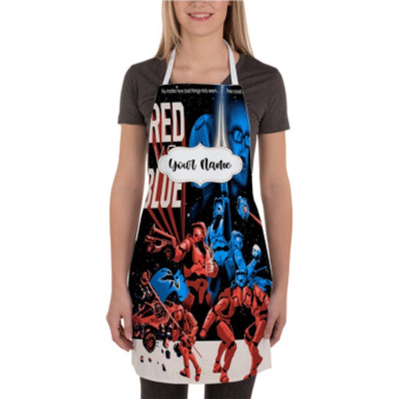 Pastele Red vs Blue Halo Custom Personalized Name Kitchen Apron