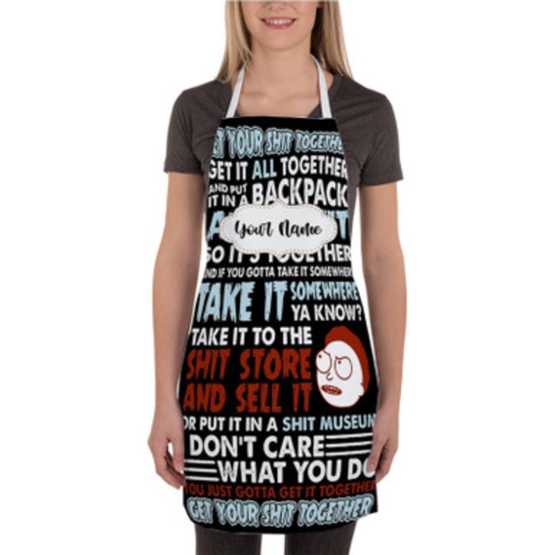Pastele Rick and Morty Get Your Shit Together Custom Personalized Name Kitchen Apron