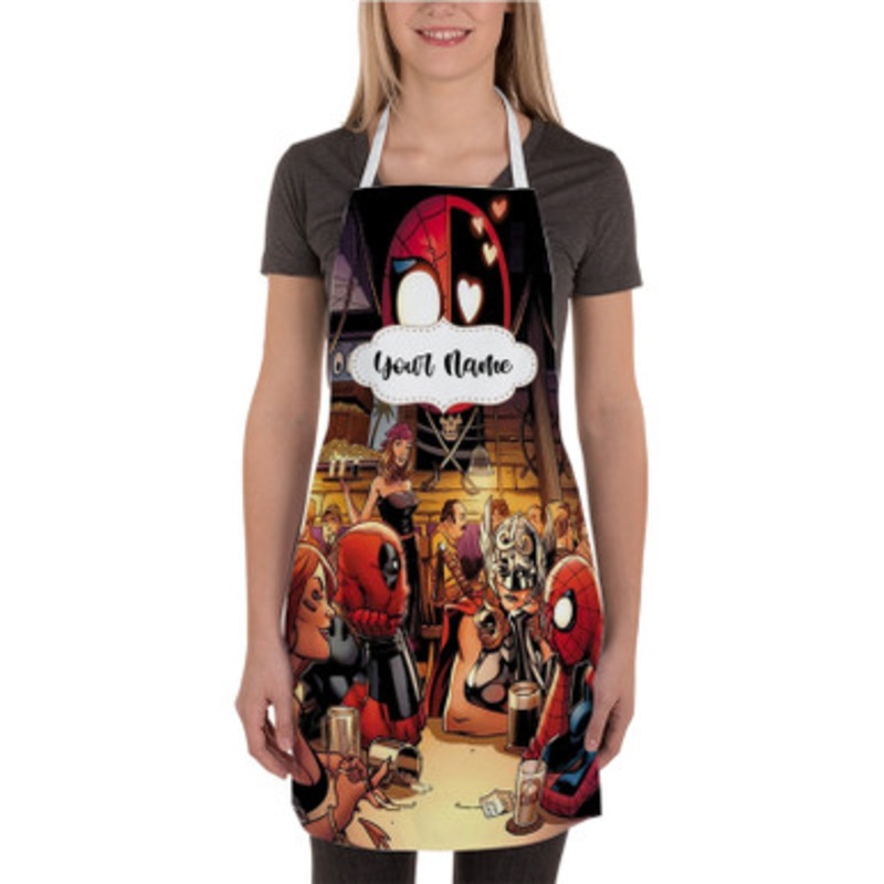 Pastele Superhero Drunk Spiderman Deadpool Custom Personalized Name Kitchen Apron