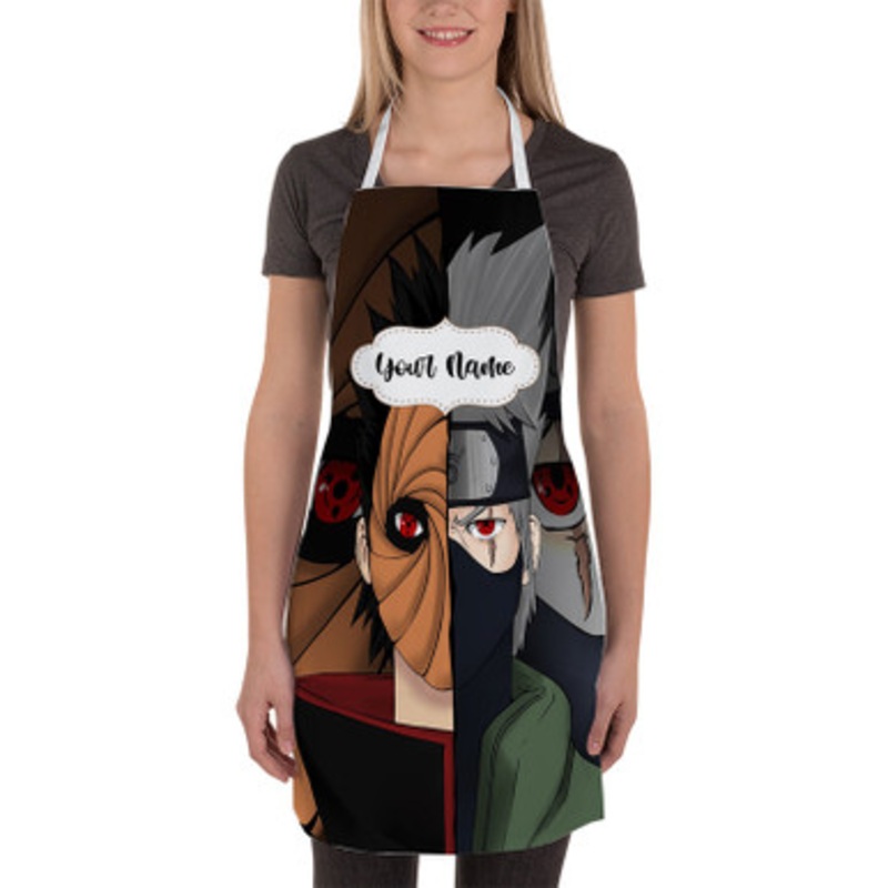 Pastele Naruto Shippuden Tobi and Kakashi Custom Personalized Name Kitchen Apron