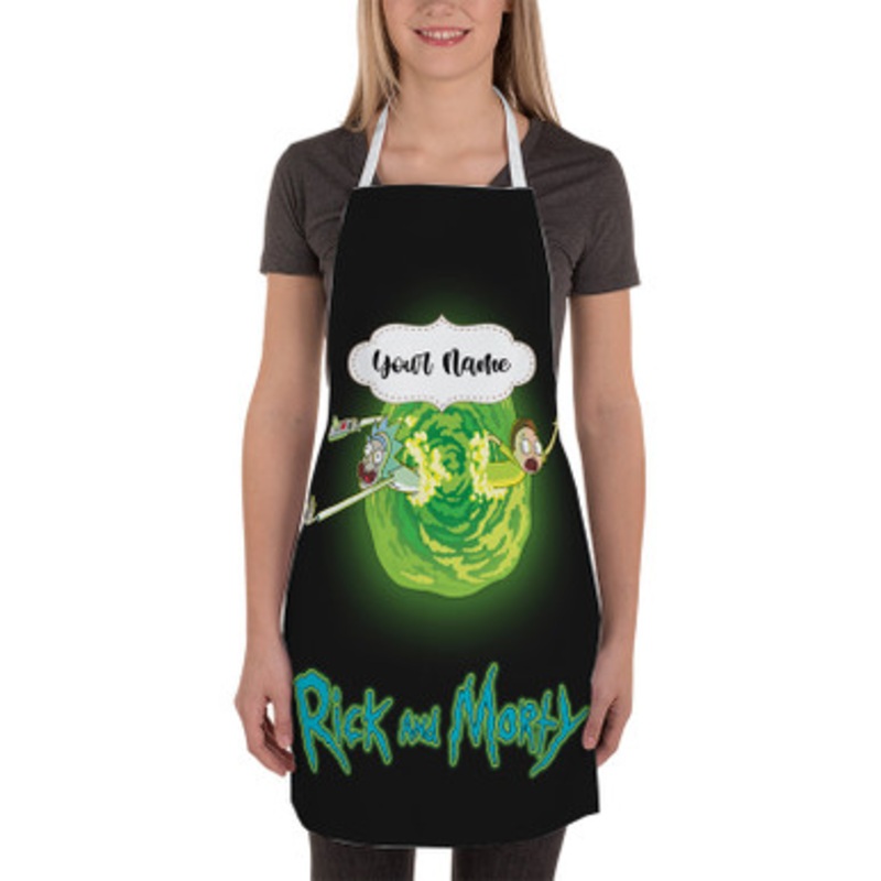 Pastele Rick and Morty Out of The Portal Custom Personalized Name Kitchen Apron