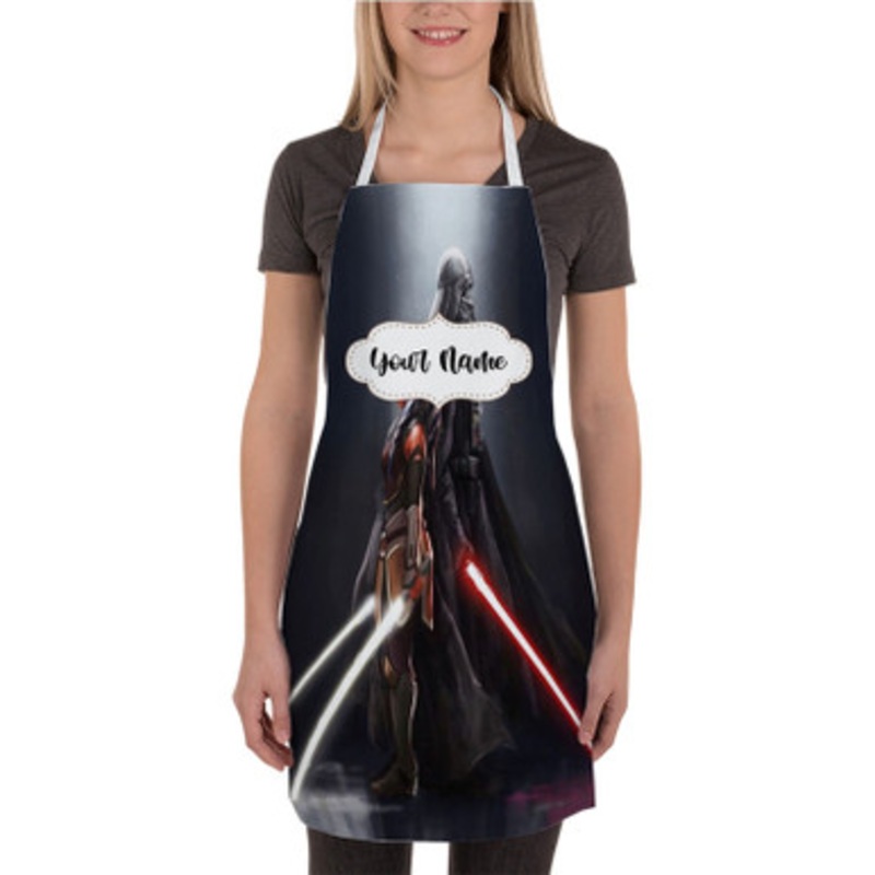 Pastele Darth Vader and Ahsoka Tano Art Custom Personalized Name Kitchen Apron