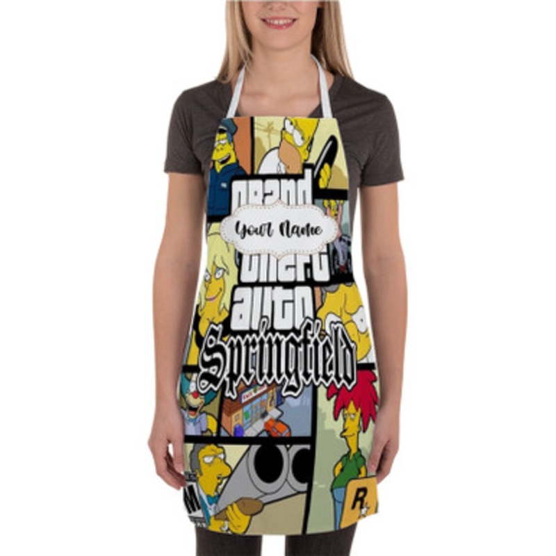 Pastele Grand Theft Auto Springfield Simpsons Custom Personalized Name Kitchen Apron