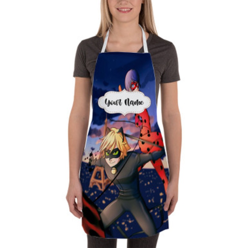 Pastele Miraculous Tales of Ladybug Cat Noir Custom Personalized Name Kitchen Apron