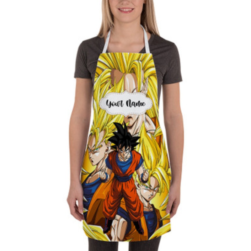 Pastele Goku Super Saiyan Transformation Dragon Ball Custom Personalized Name Kitchen Apron